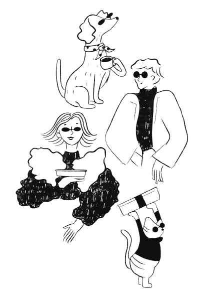 Ilustración de personajes disfrutando un ritual de sobremesa